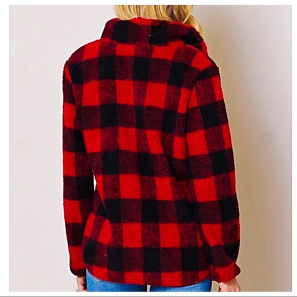 Last One! Buffalo plaid fleece half zip jacket - Picture 3 of 4